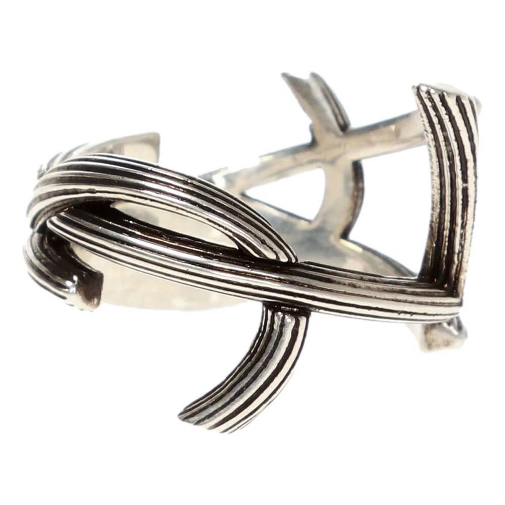 NEW SAINT LAURENT women's monogram brass ring in silver